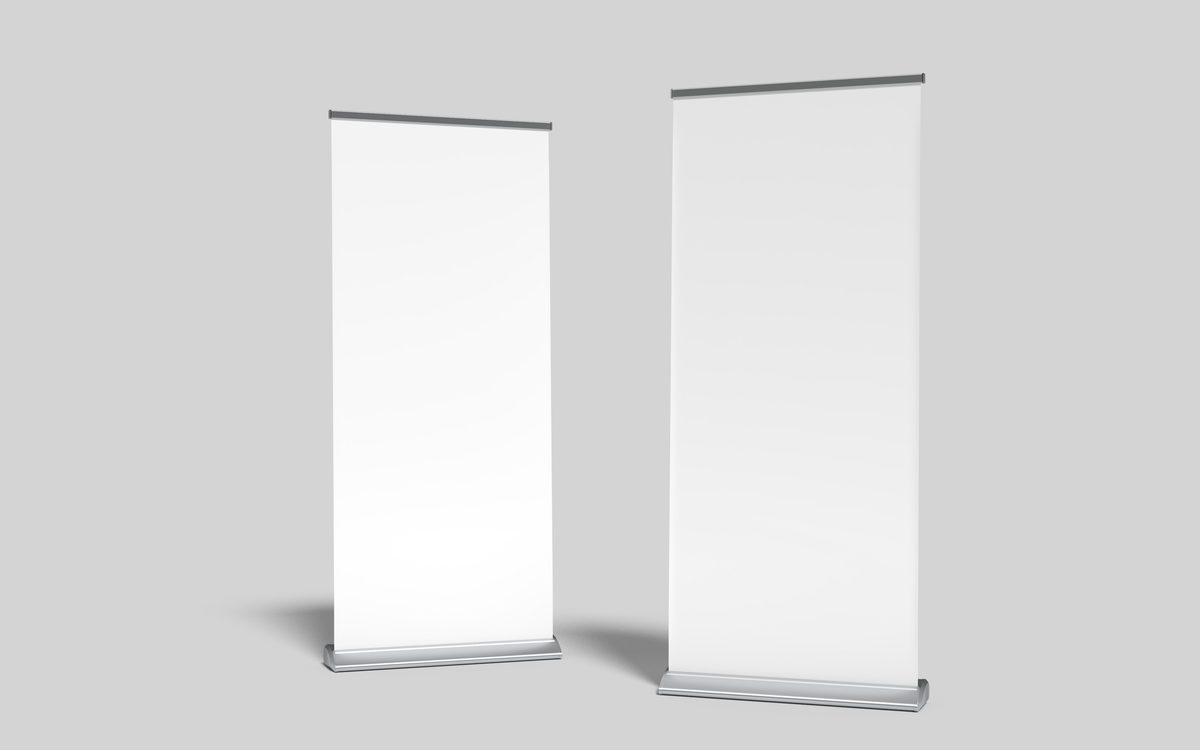 Two pull-up banner stands ready for an event